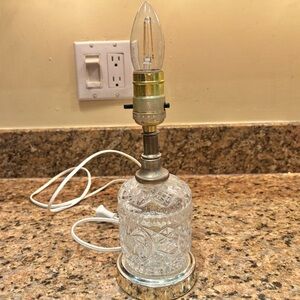 Vintage Cut Glass Table Lamp with Silver Base